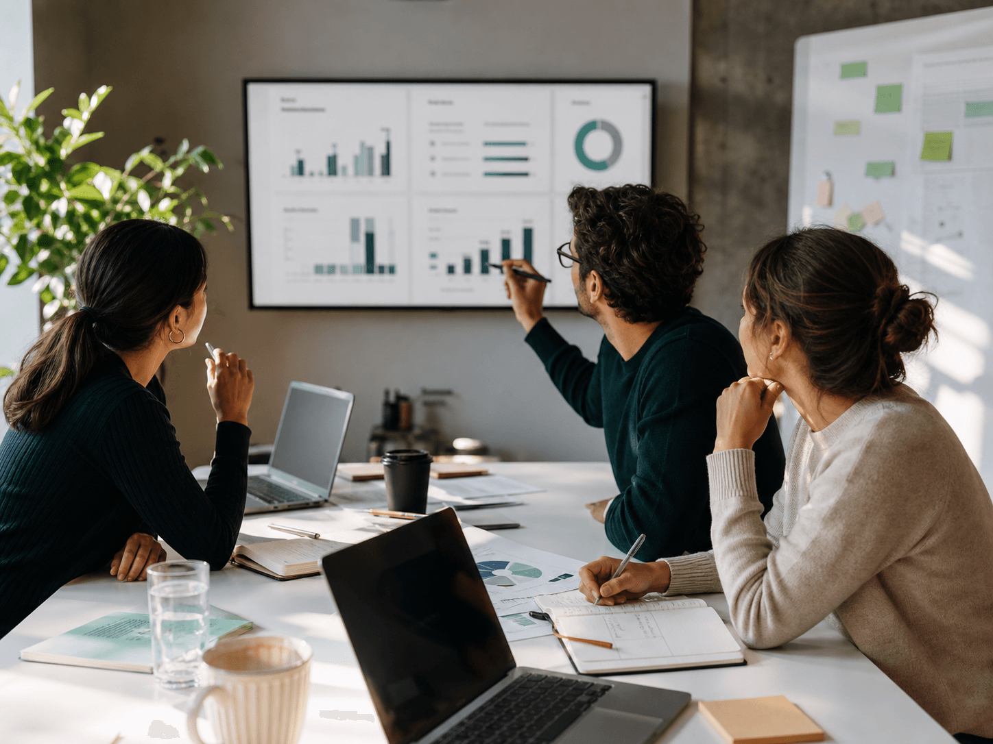 Product team reviewing budget charts in a collaborative workspace